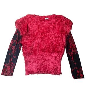 Y2k Roommates Red Shaggy Knit Cropped Layered Top Size Large